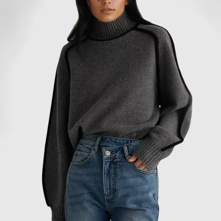 Bianca | Women's Contrast Piped Batwing Turtleneck Sweater
