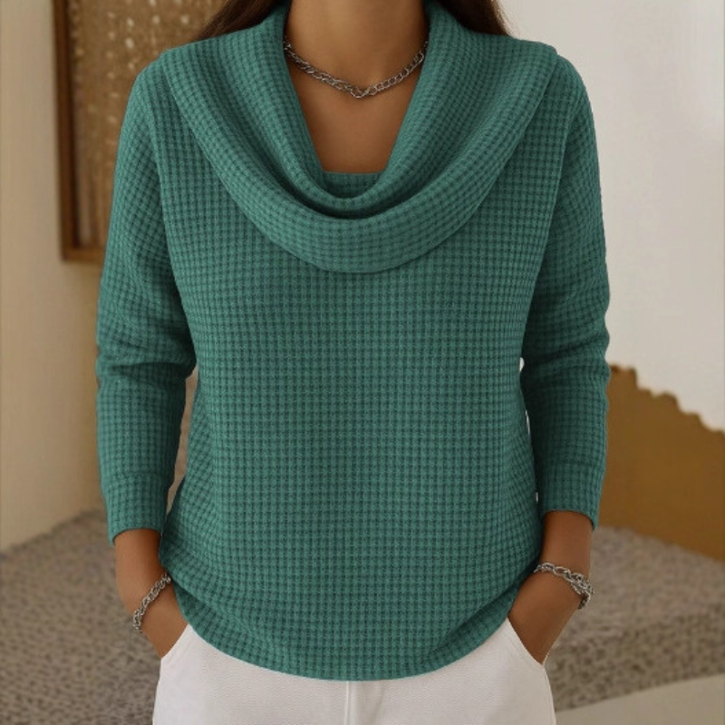 Marisela | Women's Waffle Knit Cowl Neck Sweater