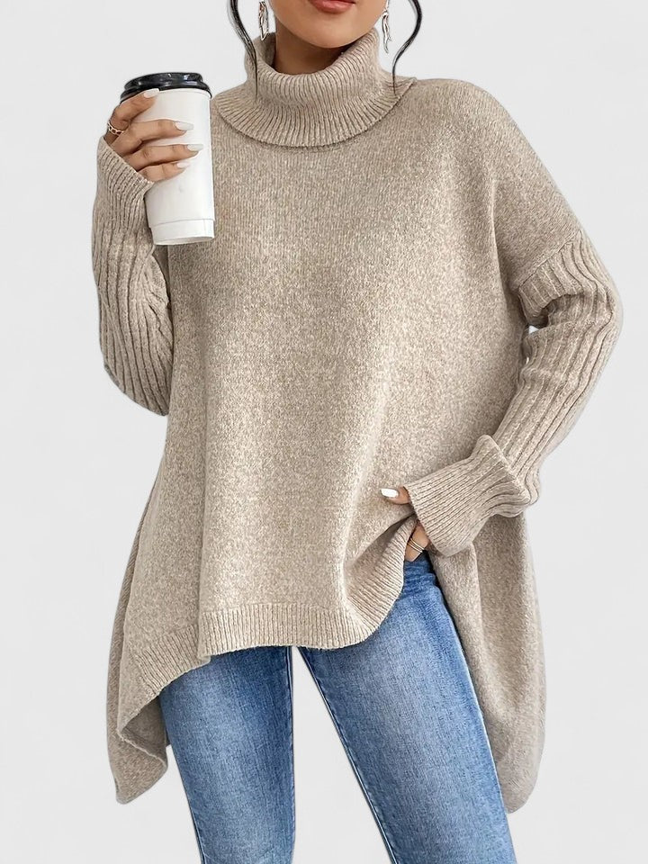 Marisette | Women's Asymmetric Hem Oversized Turtleneck Sweater