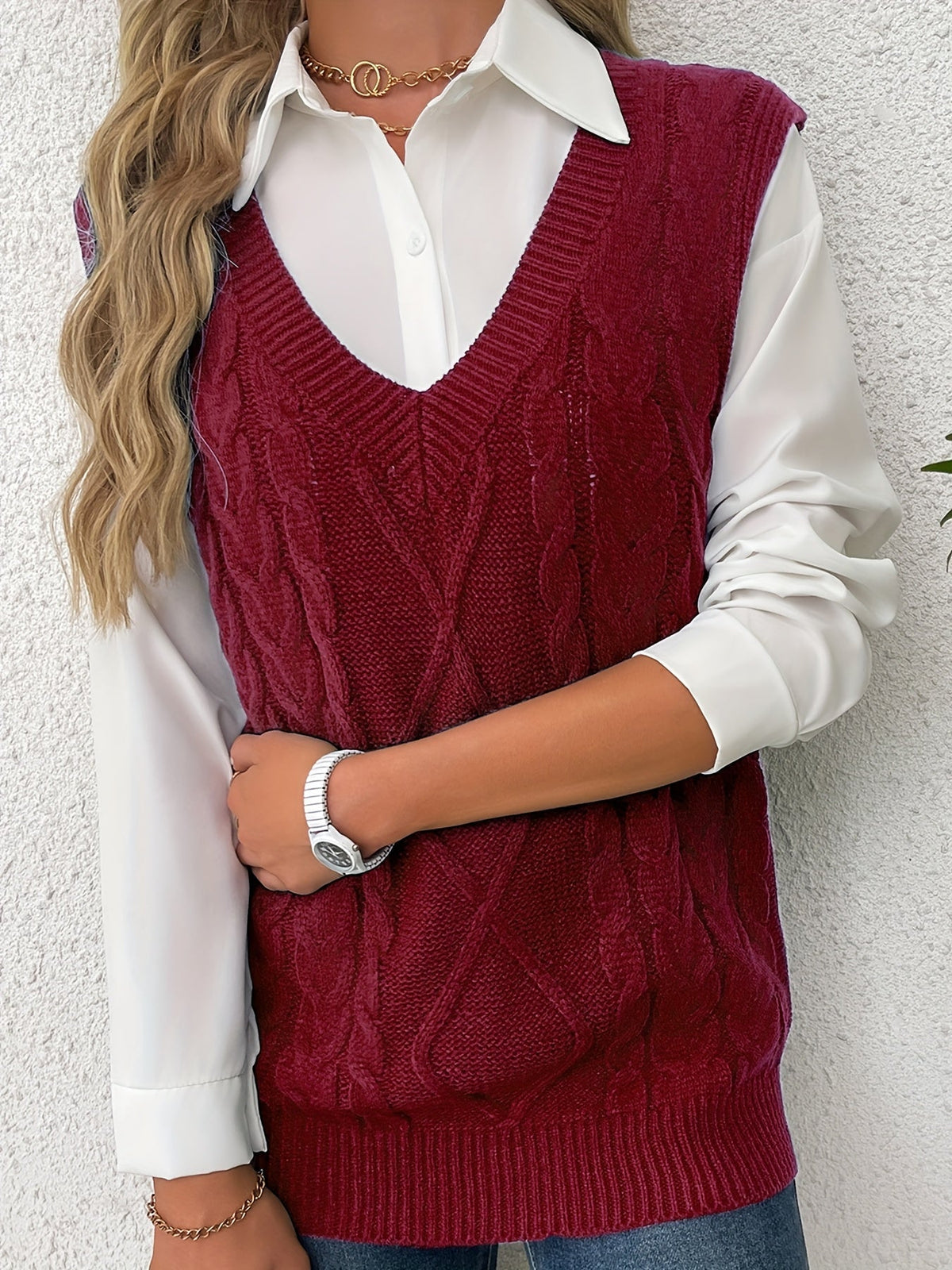 Delaney | Women's Cable Knit V-Neck Sweater Vest