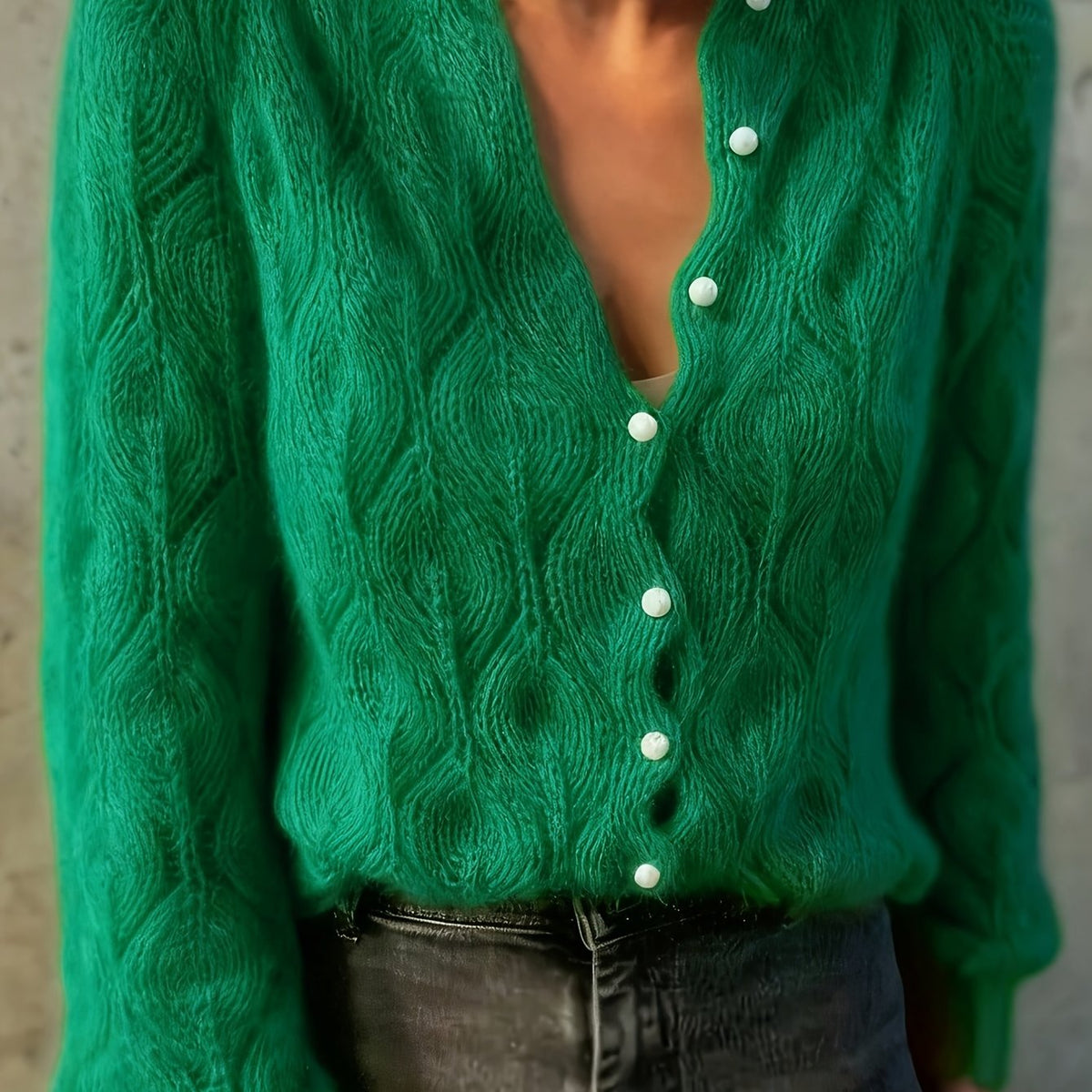 Jolene | Women's Pearl Button Cardigan in Faux Mink Textured Knit