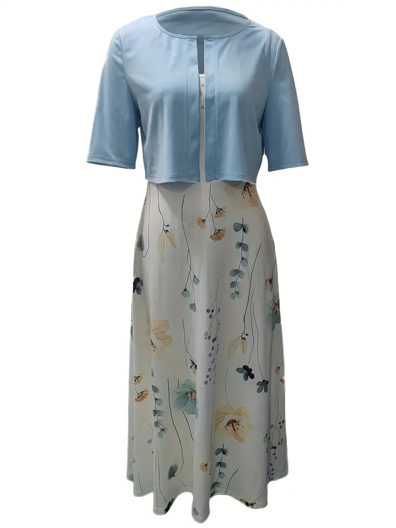 Wildflower Print Slip Midi Dress Cropped Bolero Two Piece Set