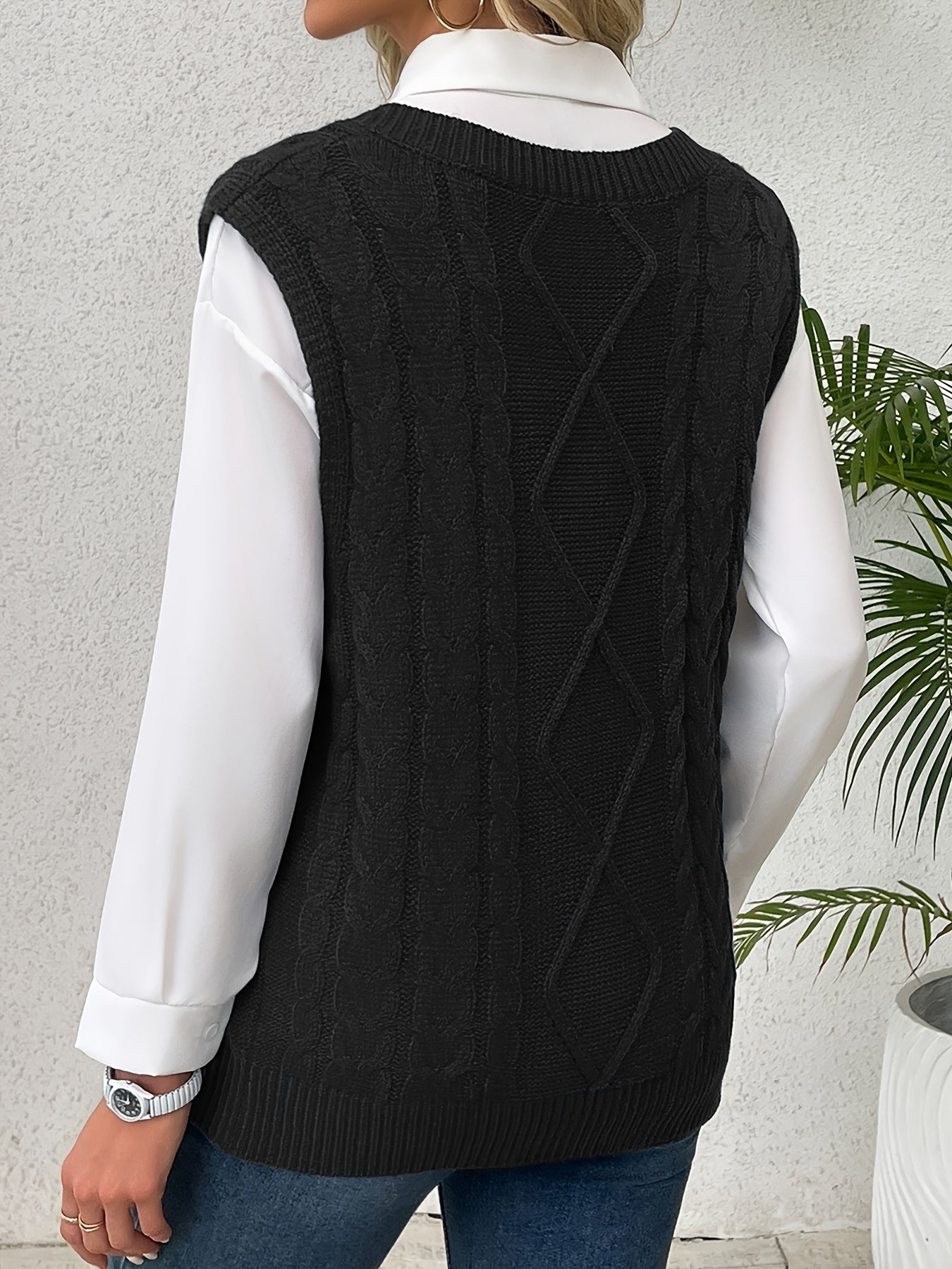 Delaney | Women's Cable Knit V-Neck Sweater Vest