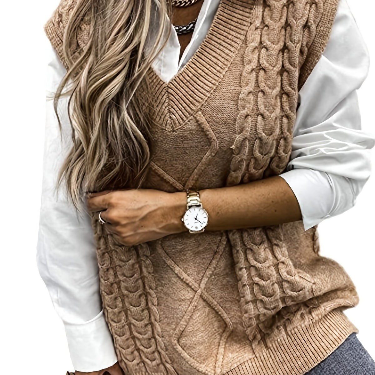 Delaney | Women's Cable Knit V-Neck Sweater Vest