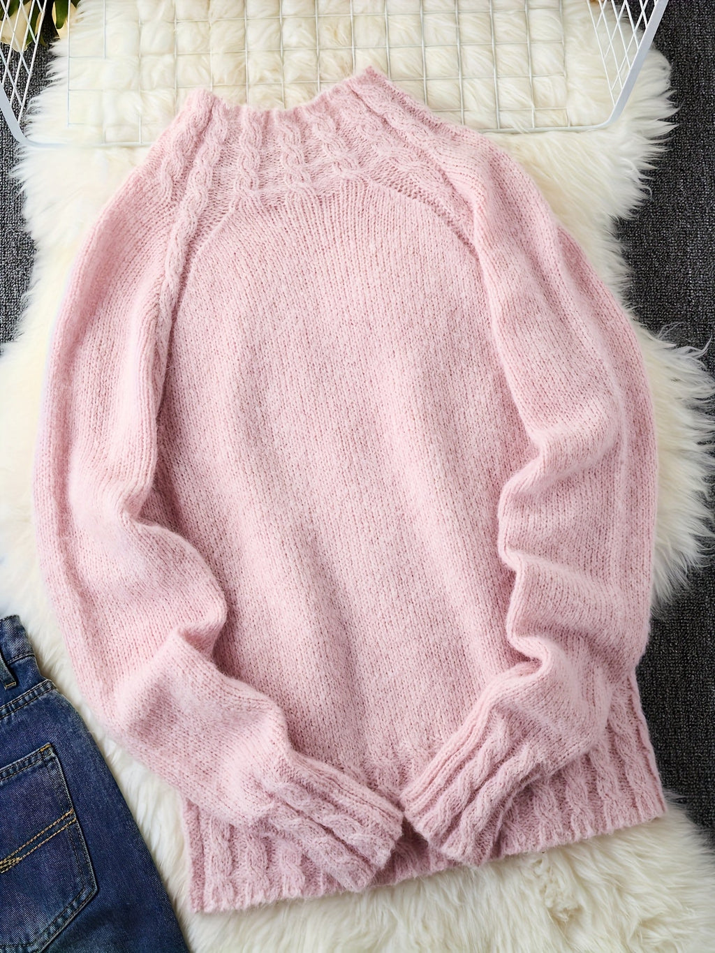 Rosalind | Women's Fuzzy Alpaca Cable Knit Mock Neck Sweater
