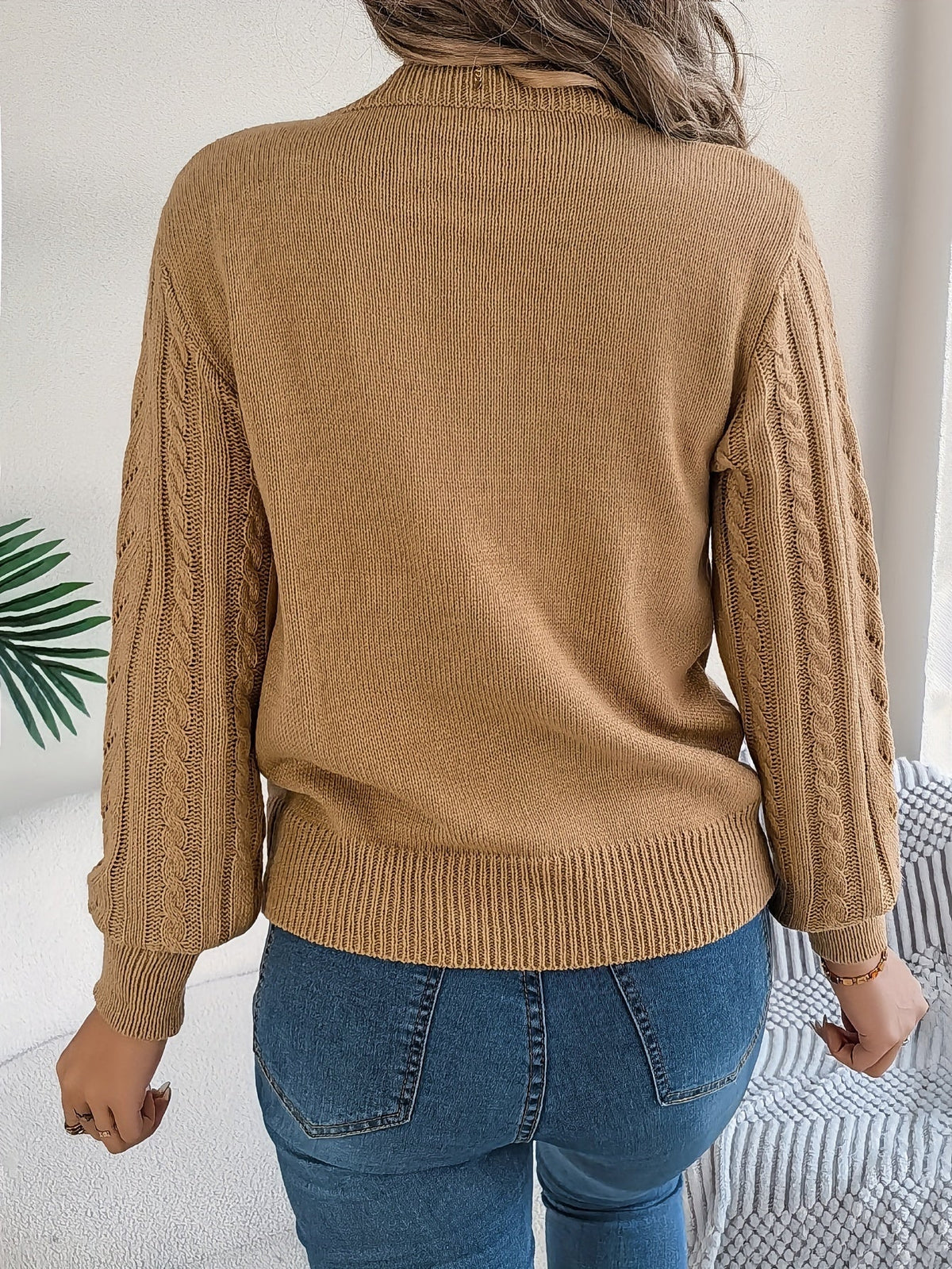 Elspeth | Women's Pointelle Cable Knit Crew Neck Sweater