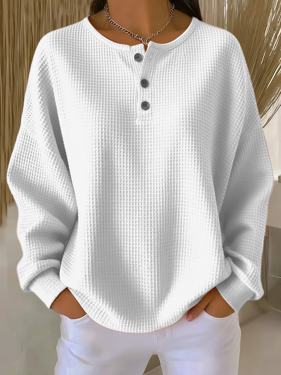 Zara | Women's Oversized Waffle Knit Button Placket Sweater