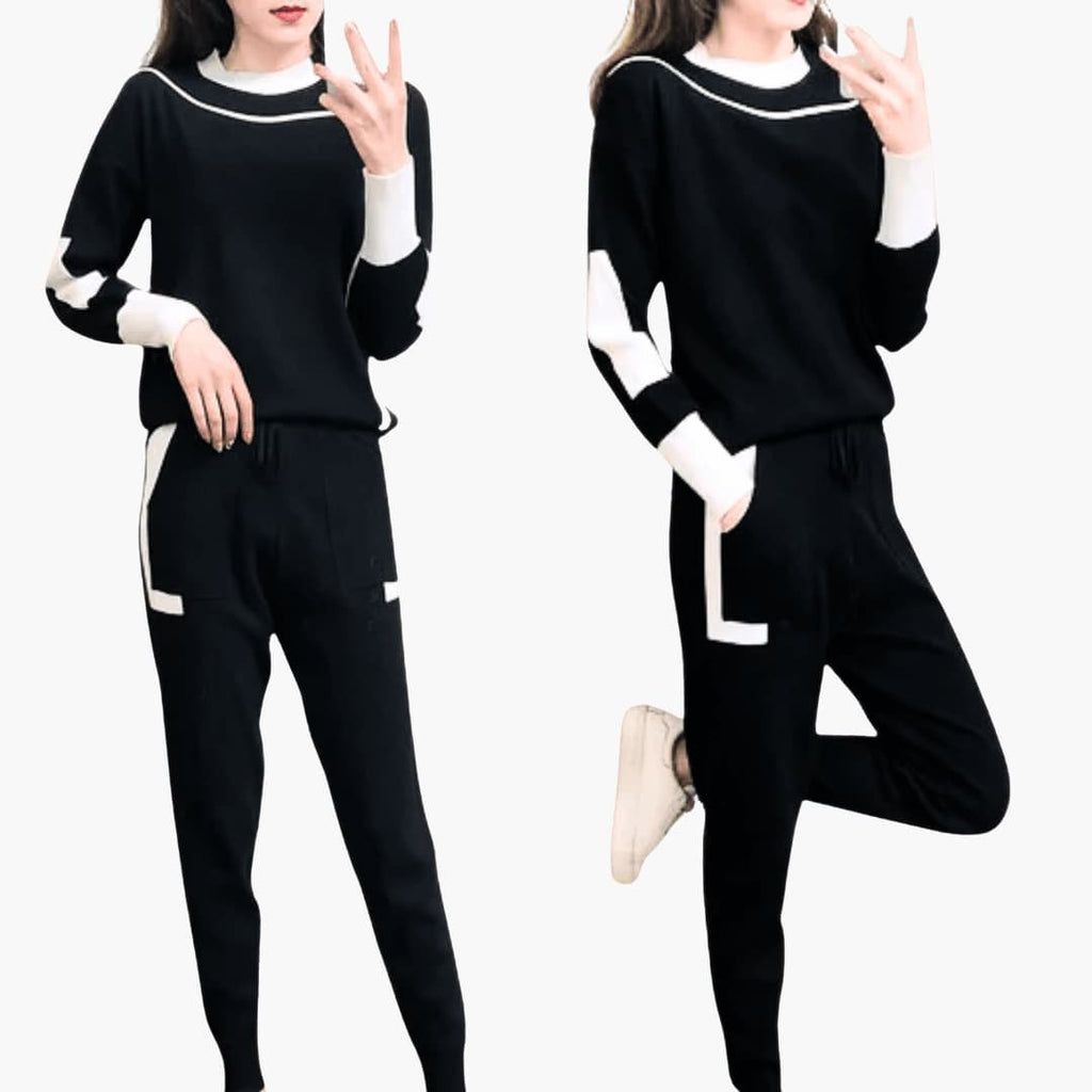 Cecilia | Women's Colorblock Crew Neck Sweater and Jogger Pants Set