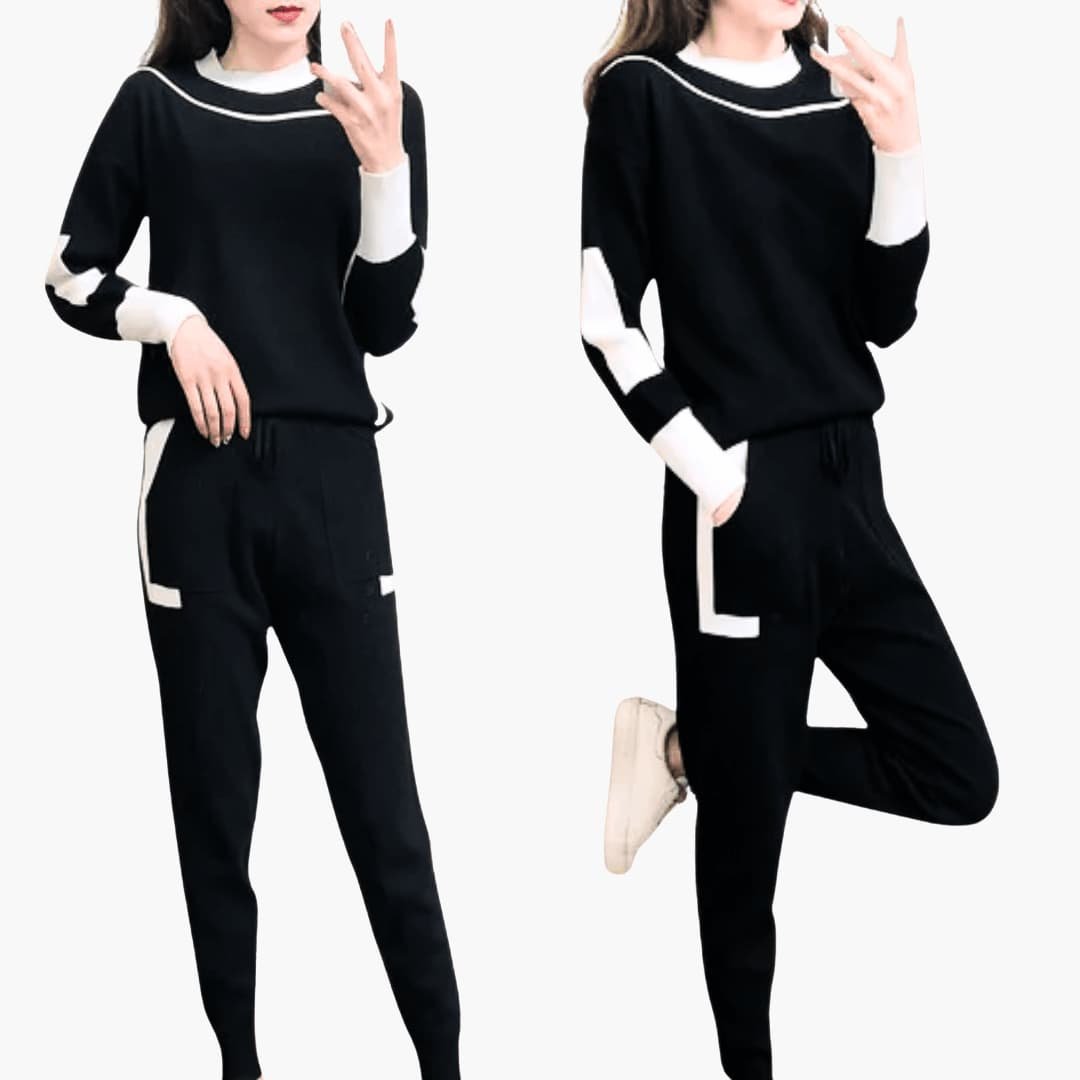 Cecilia | Women's Colorblock Crew Neck Sweater and Jogger Pants Set