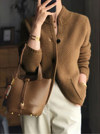 Vienna | Women's Textured Knit Button Cardigan with Stand Collar