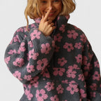 Junie | Women's Sherpa Fleece Floral Sweater with Quarter-Zip