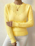 Josie | Women's Fitted Pointelle Knit Sweater with Crew Neck