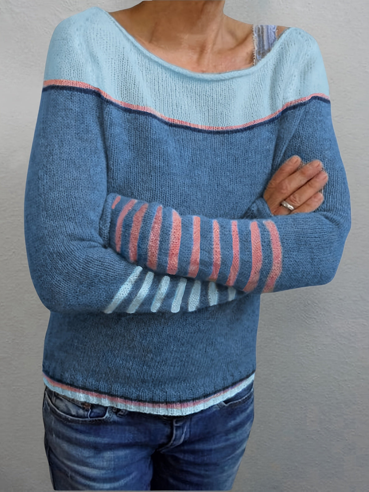 Ophelia | Women's Colorblock Sweater with Mismatched Striped Cuffs