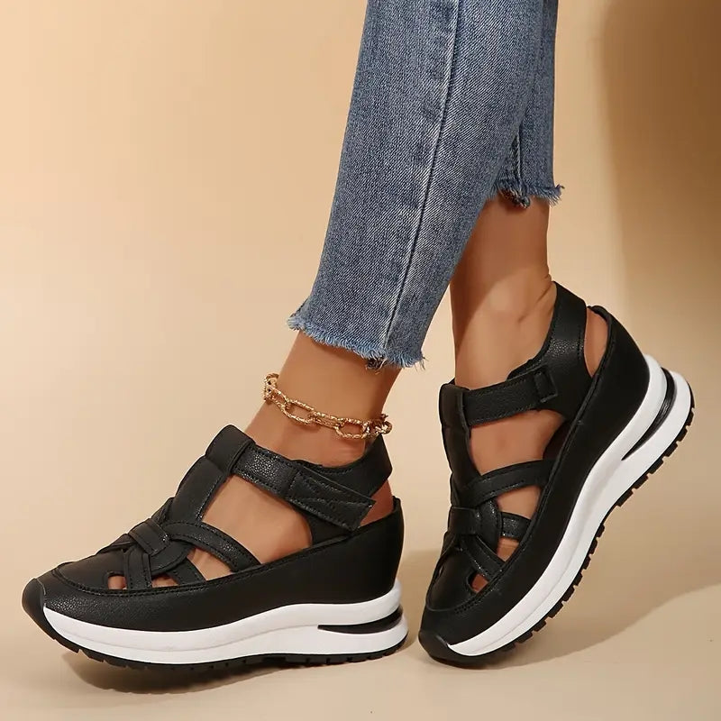 Woven Strap Velcro Back Chunky Platform Sandal