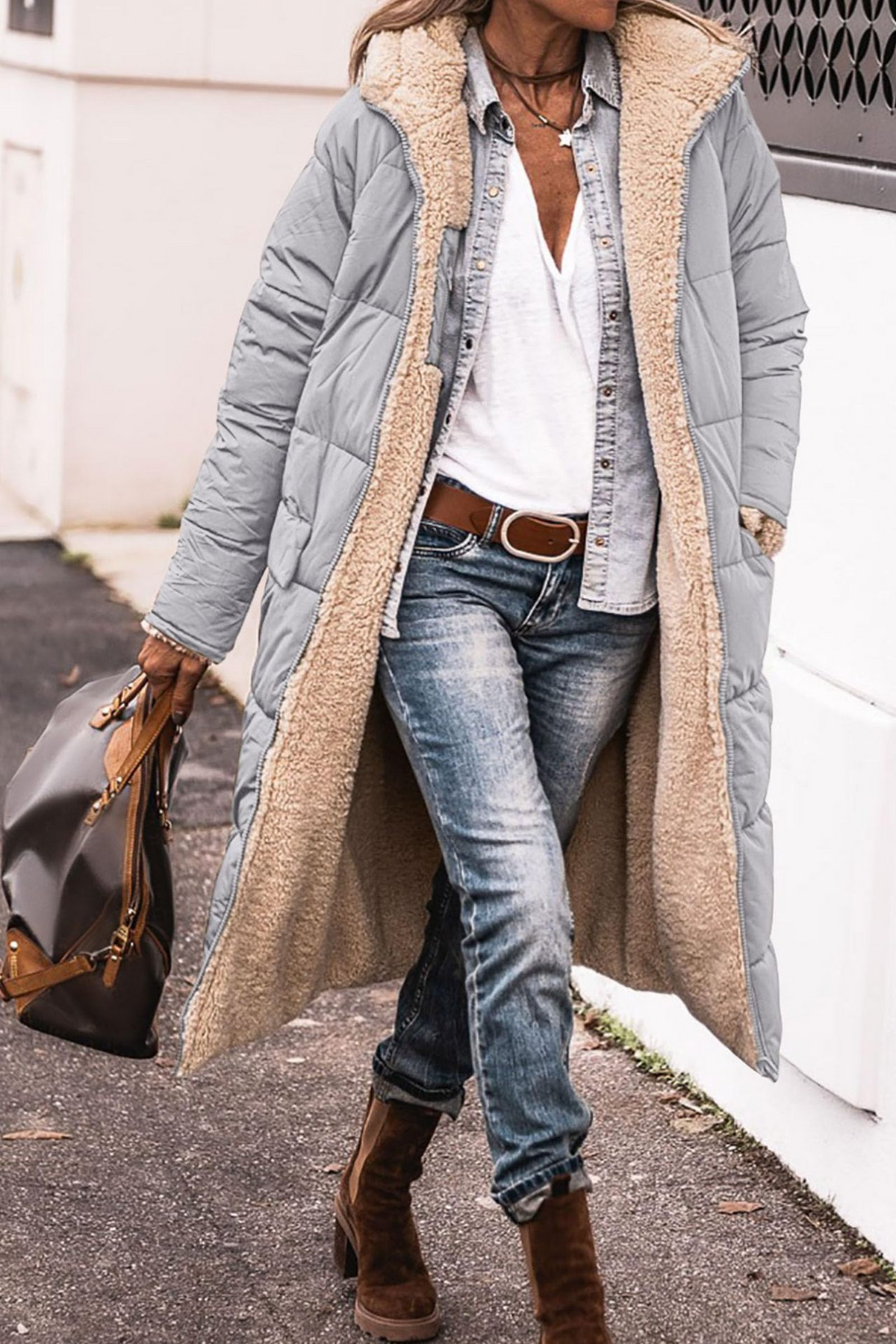 Marisela | Women's Long Puffer Coat with Sherpa Lining