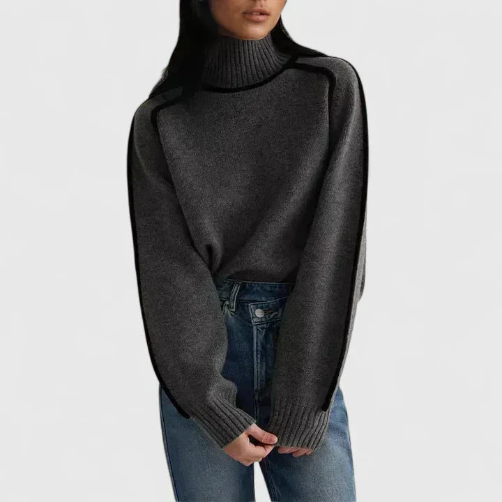 Bianca | Women's Contrast Piped Batwing Turtleneck Sweater