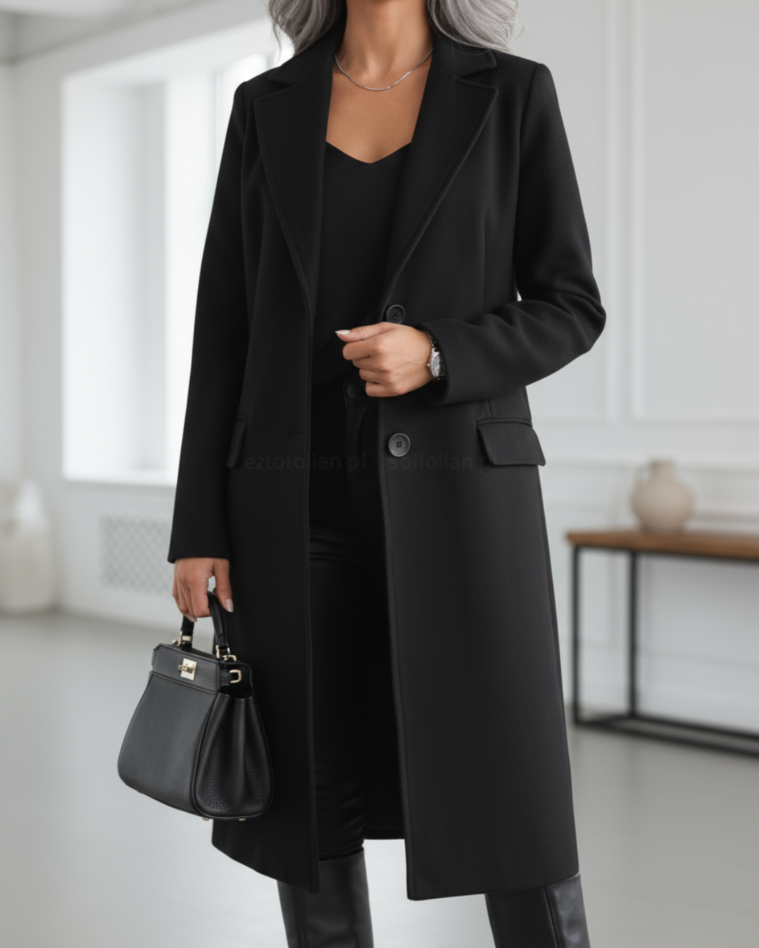 Vivienne | Women's Single-Breasted Long Overcoat with Notch Lapel