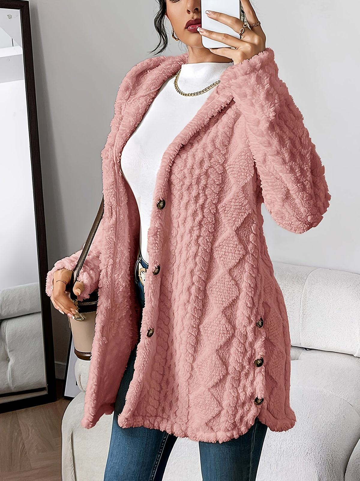 Odalys | Women's Hooded Textured Button-Up Cardigan