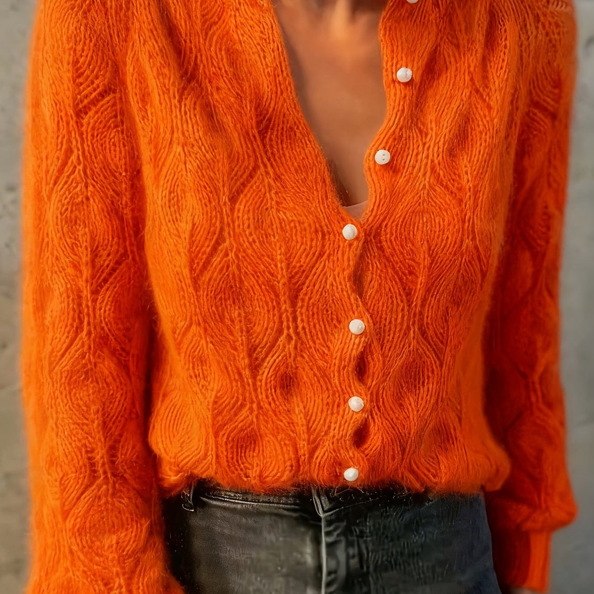 Jolene | Women's Pearl Button Cardigan in Faux Mink Textured Knit