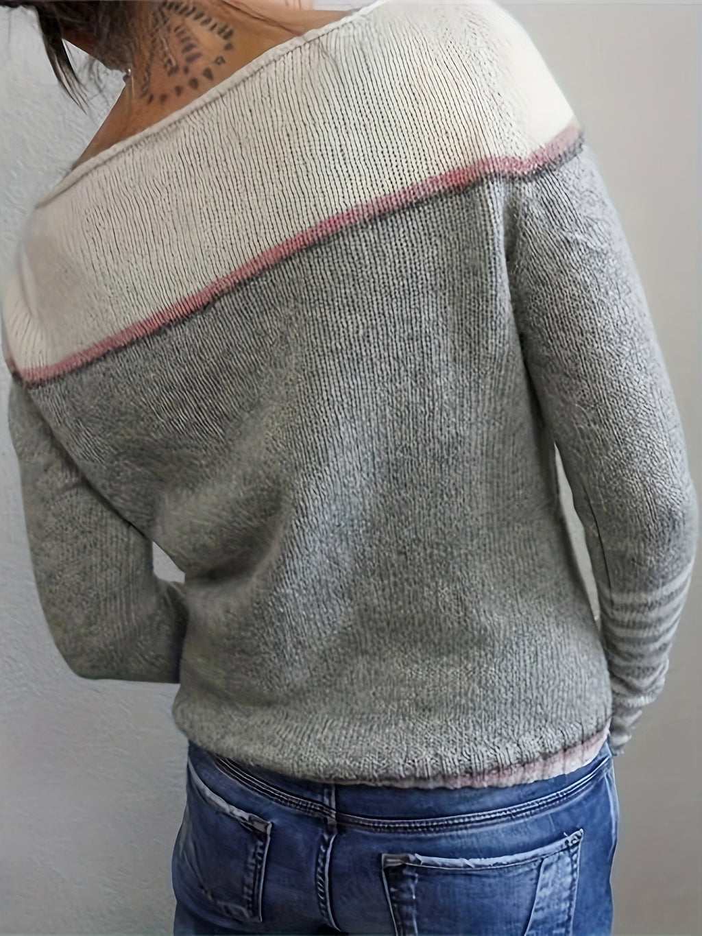 Ophelia | Women's Colorblock Sweater with Mismatched Striped Cuffs