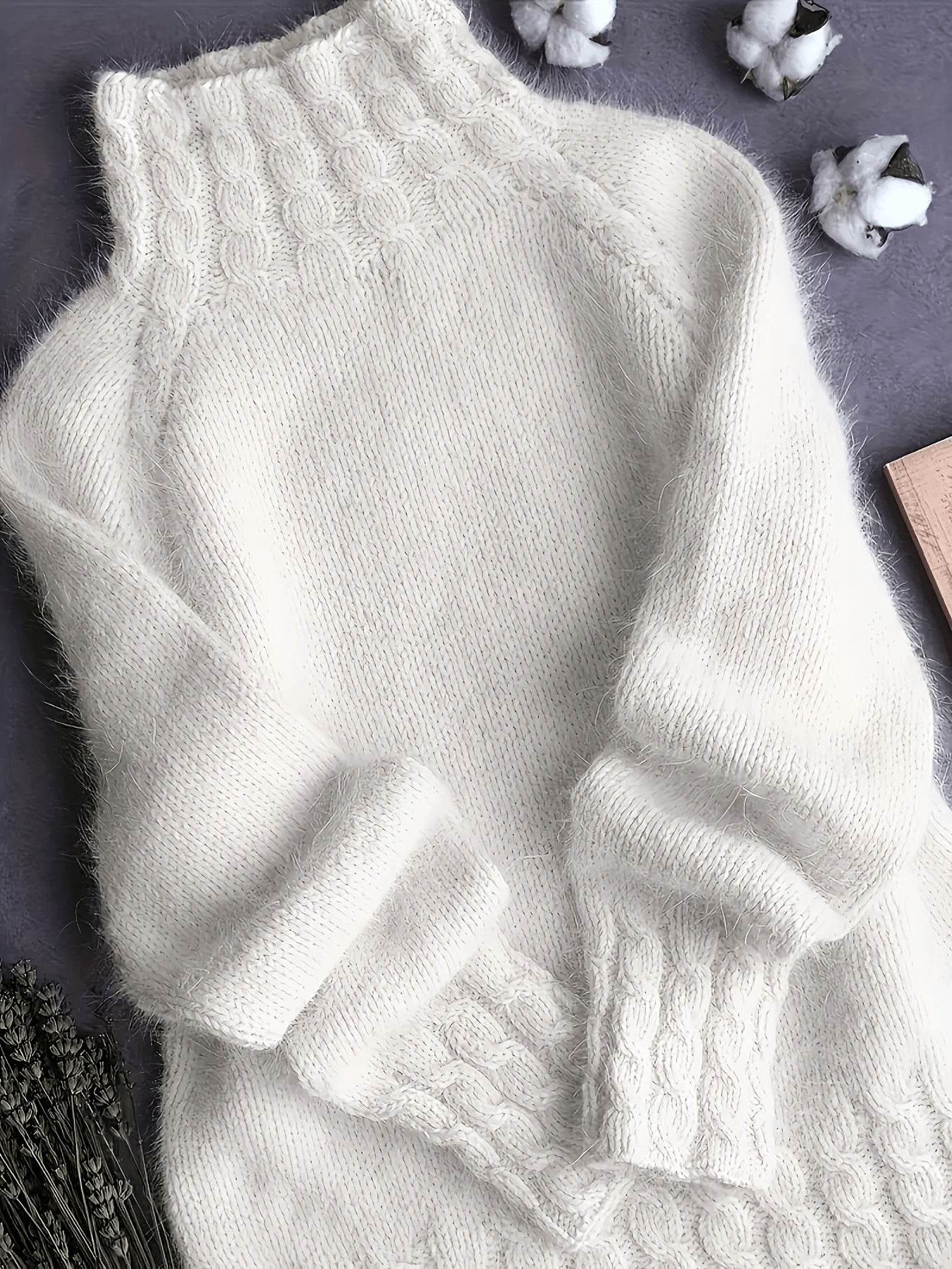 Rosalind | Women's Fuzzy Alpaca Cable Knit Mock Neck Sweater