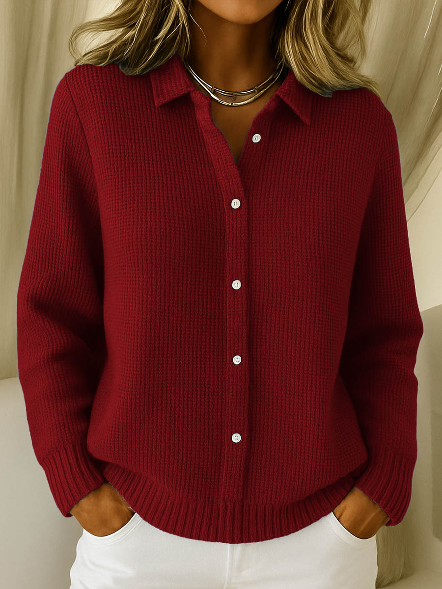 Fiona | Women's Waffle Knit Collared Button-Down Cardigan