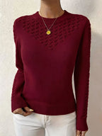 Josie | Women's Fitted Pointelle Knit Sweater with Crew Neck