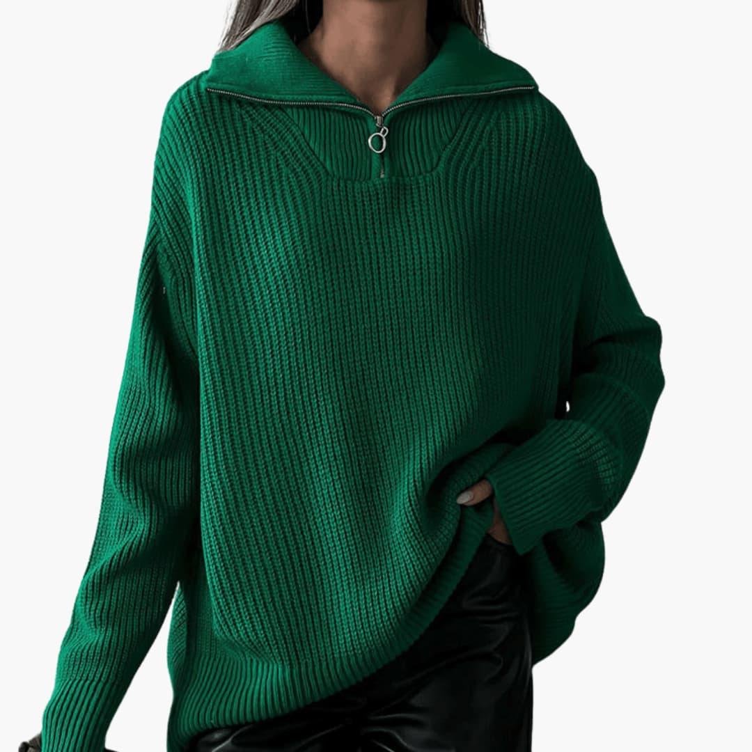 Odette | Women's Chunky Knit Cropped Sweater with Half Zip Collar