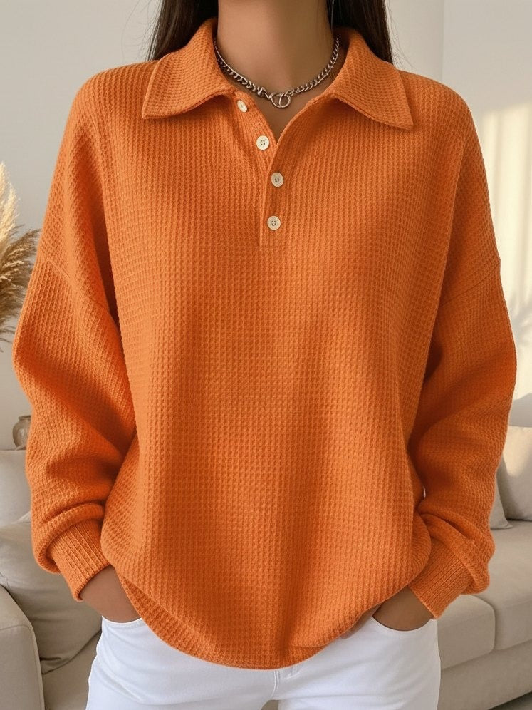 Freya | Women's Waffle Knit Collared Henley Sweater for Casual Autumn Wear