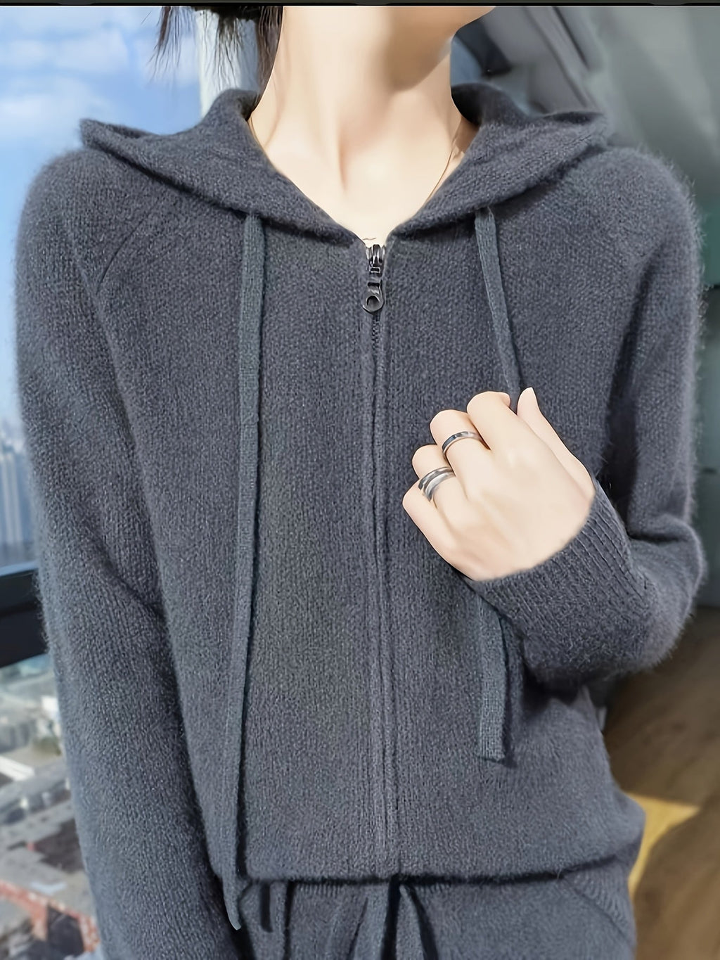 Freya | Women's Zip-Up Hooded Knit Cardigan