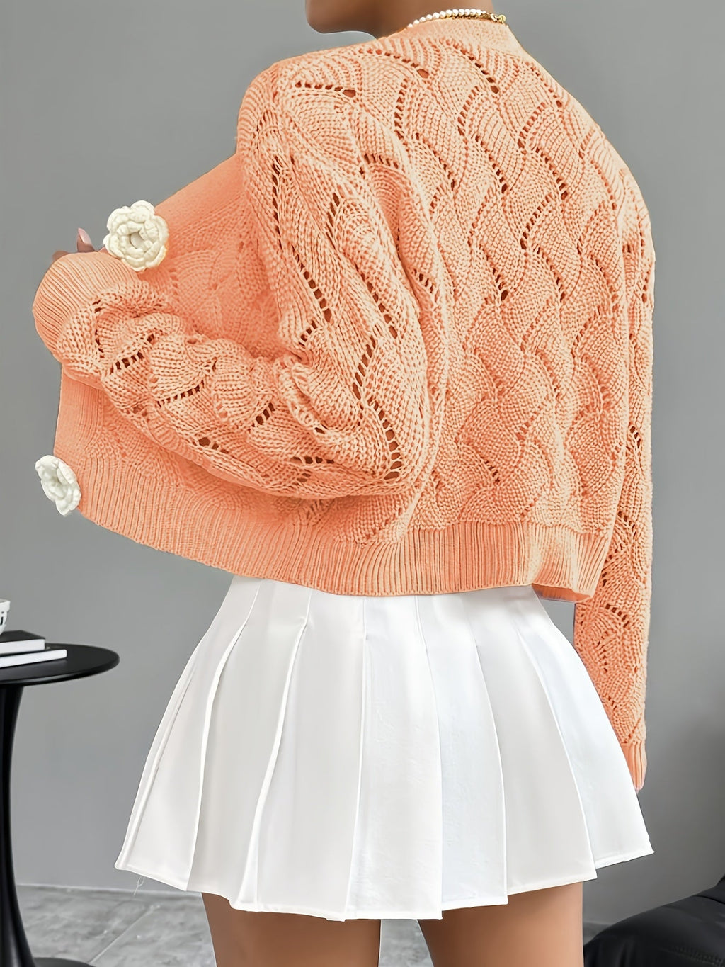 Marigold | Women's Crochet Knit Cardigan with Floral Buttons