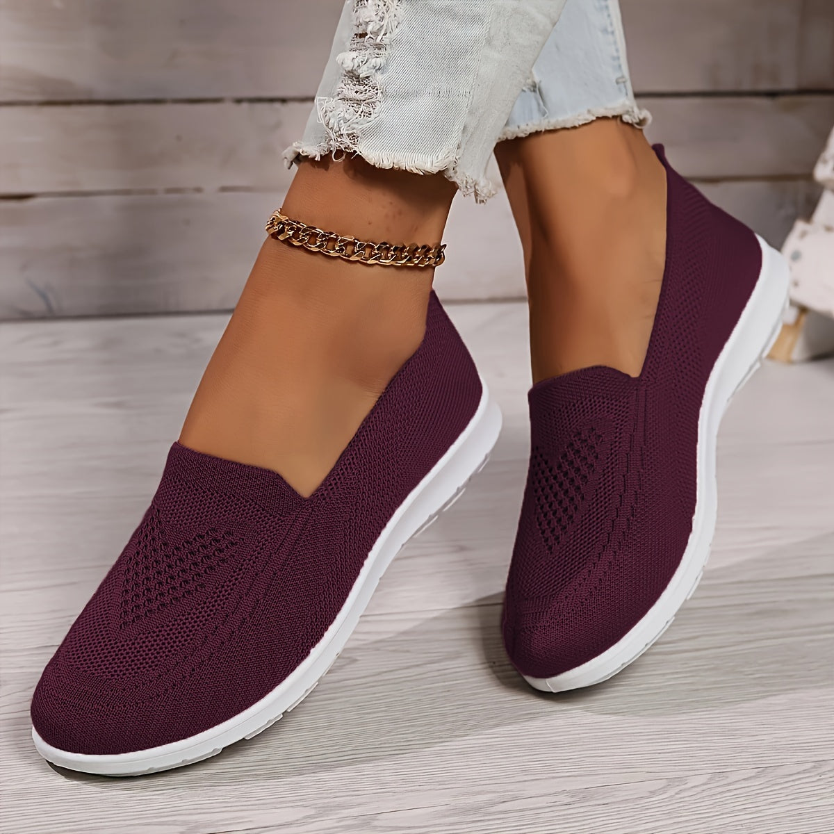 Breathable Mesh Knit Slip On Round Toe Flatform Loafer