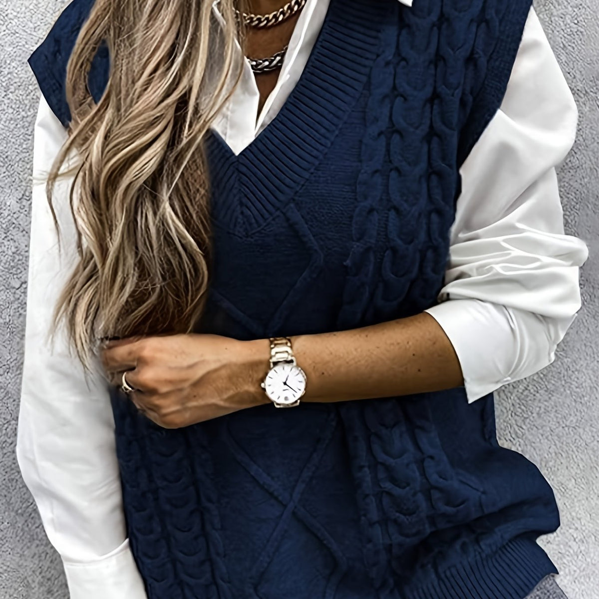 Delaney | Women's Cable Knit V-Neck Sweater Vest