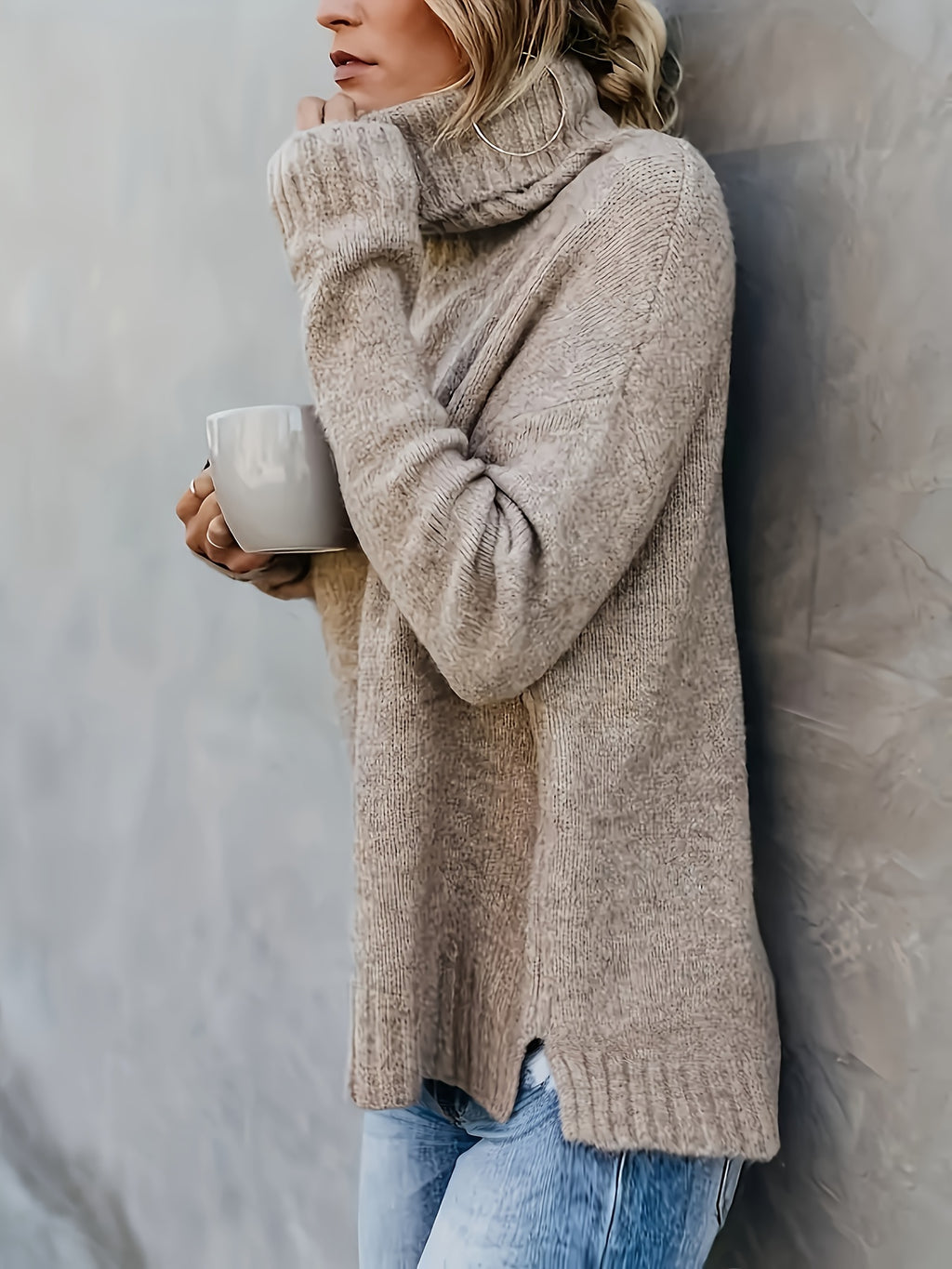 Isolde | Women's Cotton Turtleneck Sweater with Split Hem for Casual Fall Wear