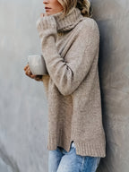 Isolde | Women's Cotton Turtleneck Sweater with Split Hem for Casual Fall Wear