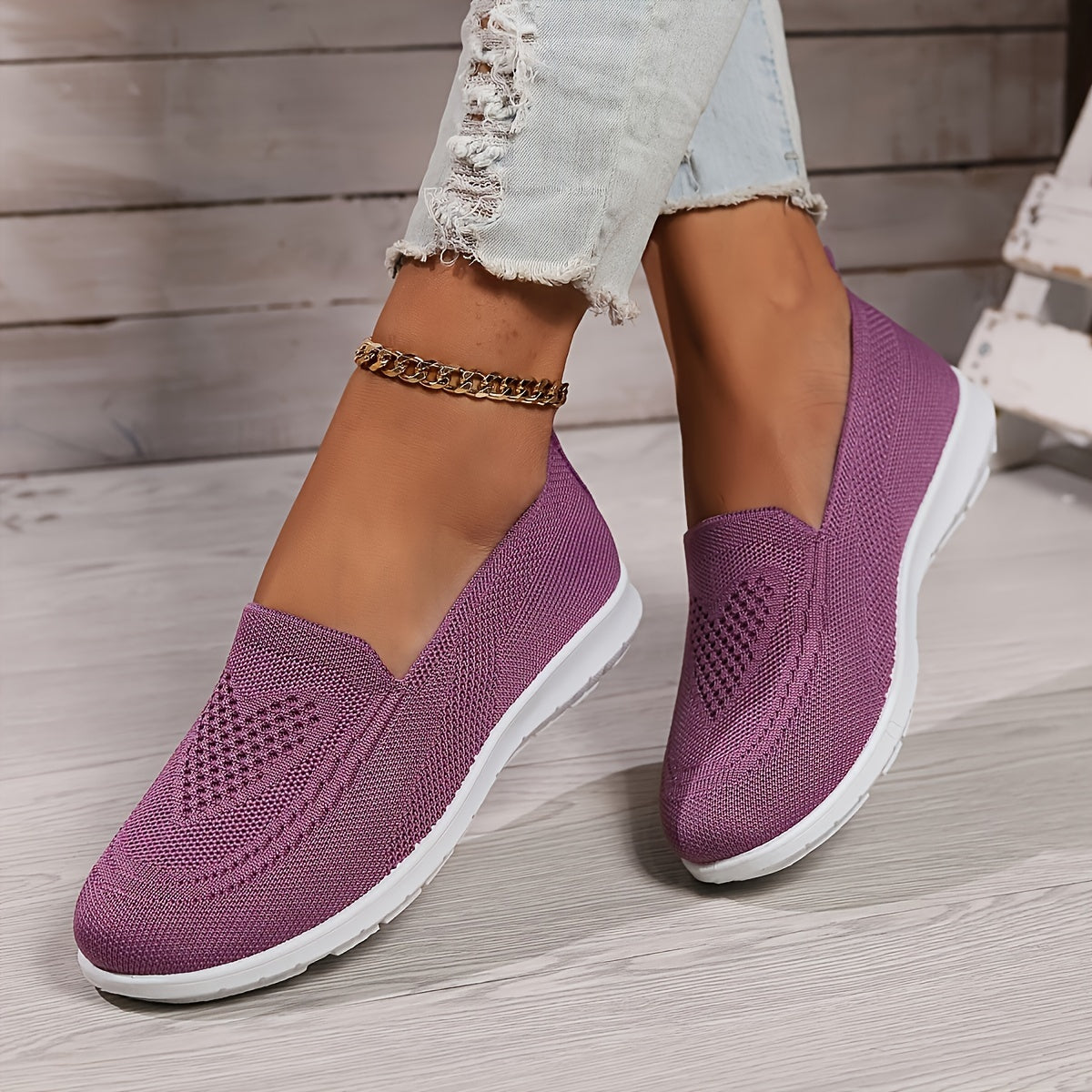 Breathable Mesh Knit Slip On Round Toe Flatform Loafer