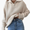 Odette | Women's Chunky Knit Cropped Sweater with Half Zip Collar