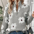 Calla | Women's Half Zip Sweater with an Allover Daisy Print