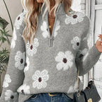 Calla | Women's Half Zip Sweater with an Allover Daisy Print