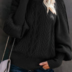 Henriette | Women's Puff Sleeve Cable Knit Mock Neck Sweater