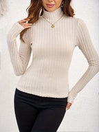 Anneliese | Women's Fitted Ribbed Mock Neck Long Sleeve Sweater
