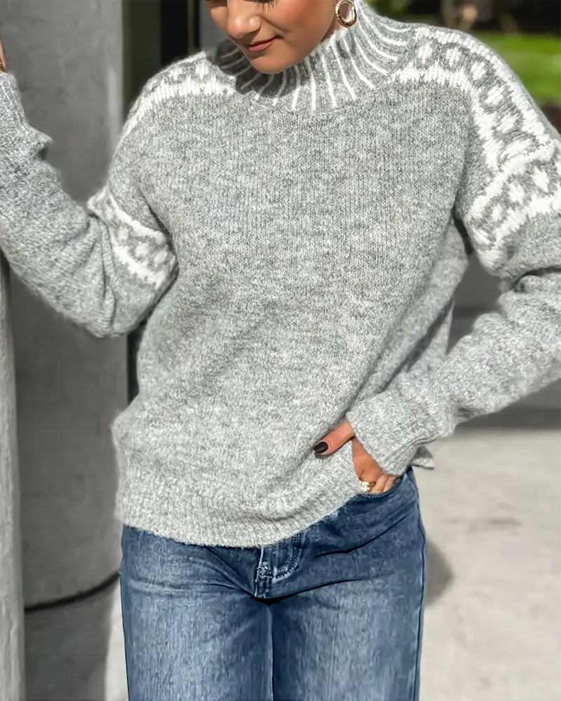 Sable | Women's Fair Isle Shoulder Mock Neck Sweater
