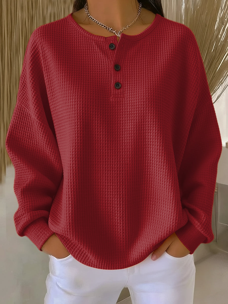 Zara | Women's Oversized Waffle Knit Button Placket Sweater