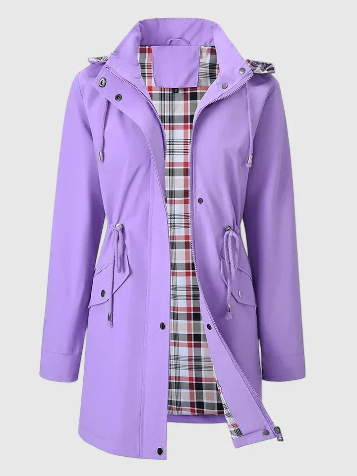 Marceline | Women's Longline Hooded Rain Jacket with Plaid Lining
