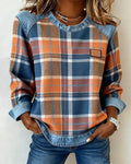 Rosalind | A Denim-Trimmed Sweatshirt for Women, Done in Plaid Patchwork