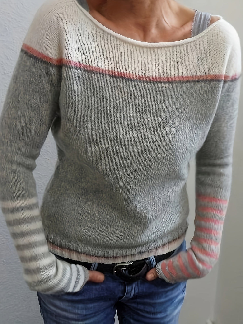 Ophelia | Women's Colorblock Sweater with Mismatched Striped Cuffs