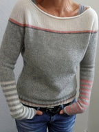 Ophelia | Women's Colorblock Sweater with Mismatched Striped Cuffs