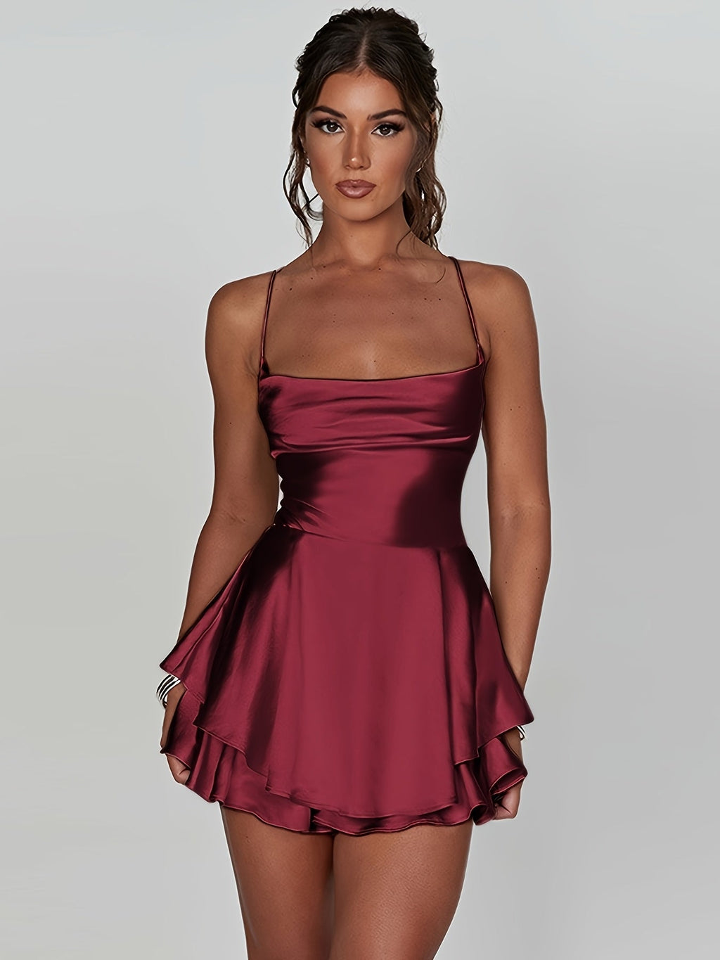 Fitted Ruched Tiered Mini Homecoming Dress