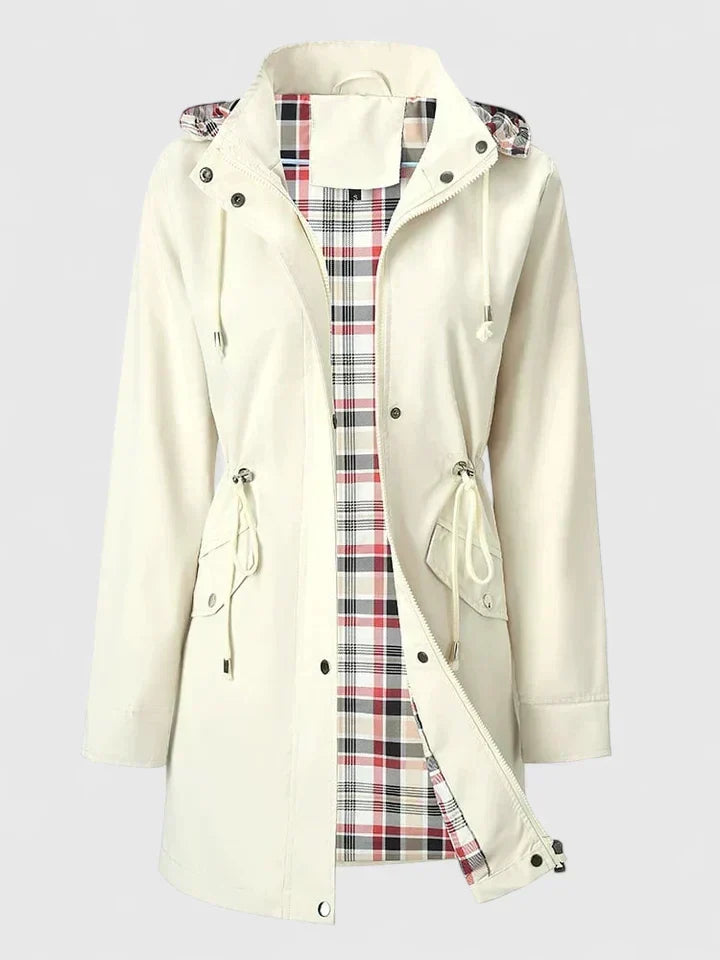 Marceline | Women's Longline Hooded Rain Jacket with Plaid Lining