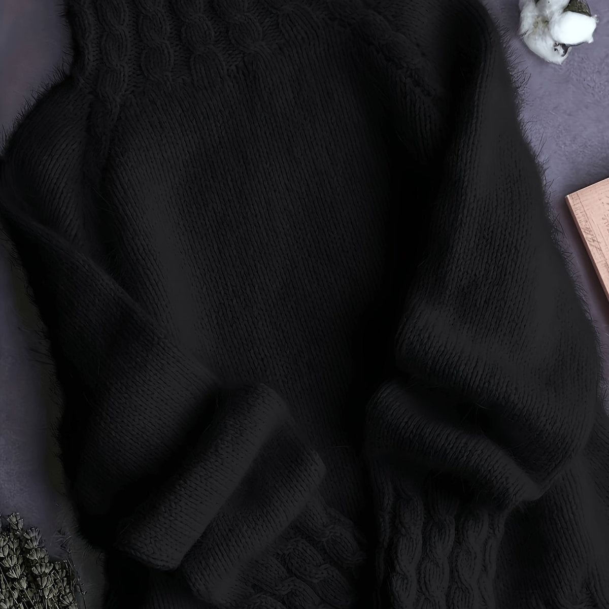 Rosalind | Women's Fuzzy Alpaca Cable Knit Mock Neck Sweater